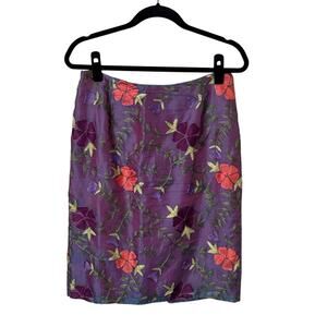 Finity Studio Silk Purple Floral Embroidered Pencil Skirt Size 10